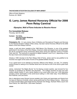 G. Larry James Named Honorary Official for 2008 Penn Relay Carnival