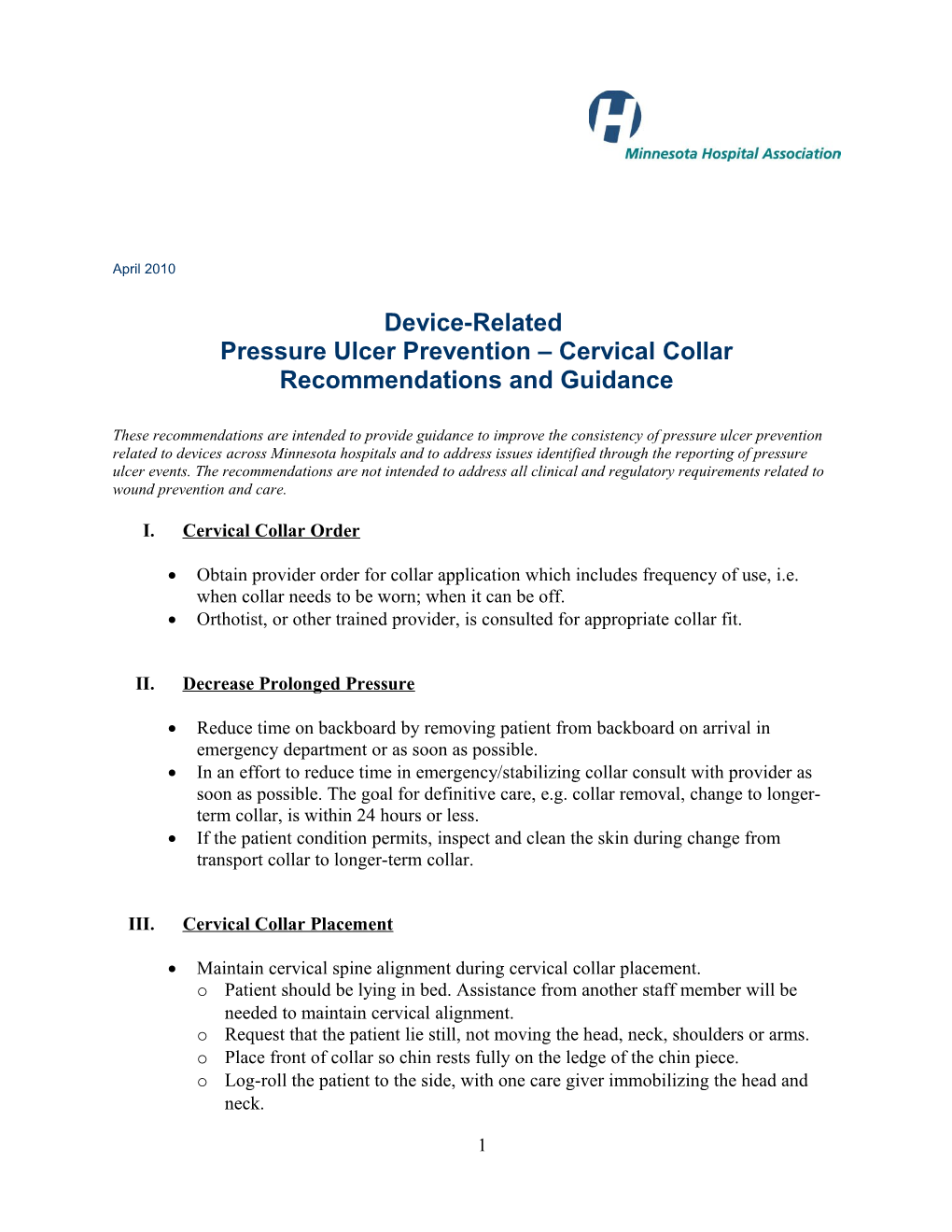 Device-Related Pressure Ulcer Prevention Cervical Collar