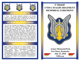 F Troop 17Th Cavalry Regiment Memorial Ceremony Insignia and Motto
