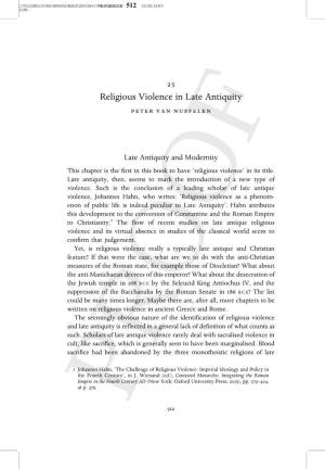 Religious Violence in Late Antiquity Peter Van Nuffelen