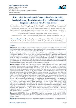 Effect of Active Abdominal Compression-Decompression Cardiopulmonary Resuscitation on Oxygen Metabolism and Prognosis in Patients with Cardiac Arrest