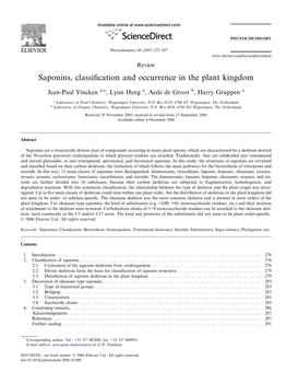 Saponins, Classification and Occurrence in the Plant Kingdom