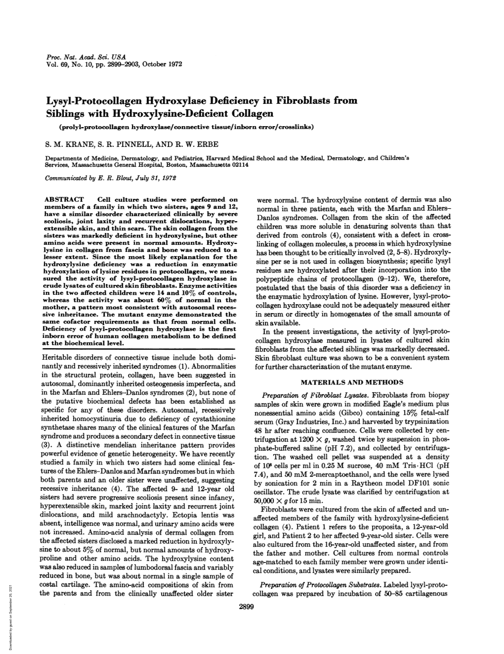 Lysyl-Protocollagen Hydroxylase Deficiency in Fibroblasts from Siblings with Hydroxylysine-Deficient Collagen