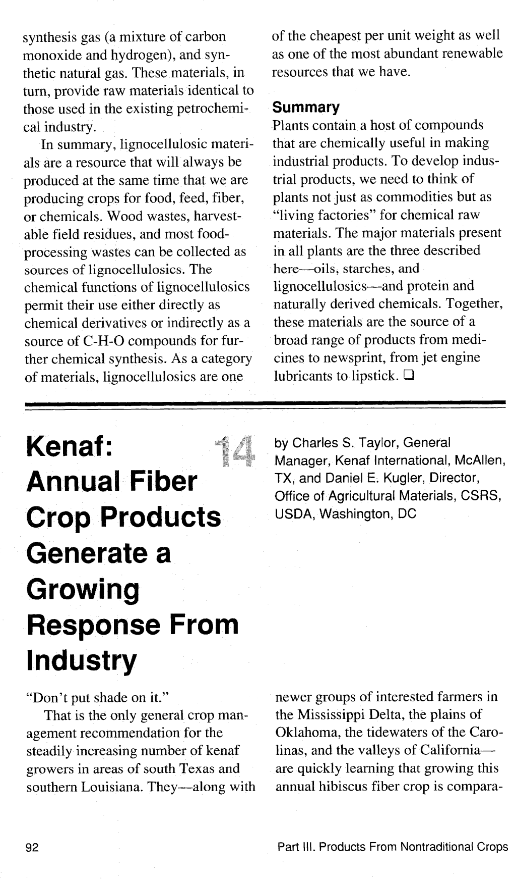 Kenaf: Annual Fiber Crop Products Generate a Growing