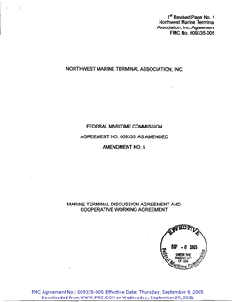 181 Revised Page No. 1 Northwest Marine Terminal Association, Inc. Agreement NORTHWEST MARINE TERMINAL ASSOCIATION, INC. FEDERAL