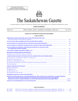 Sask Gazette, Part I, Apr 4, 2008