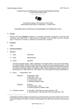 Propuesta De Enmienda Del Apéndice I O II Para La Cop16 De La CITES