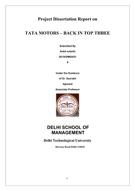 Project Dissertation Report on TATA MOTORS – BACK in TOP THREE