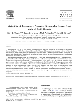 Variability of the Southern Antarctic Circumpolar Current Front North of South Georgia