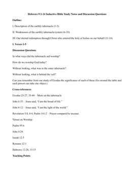 Hebrews 9:1-14 Inductive Bible Study Notes and Discussion Questions