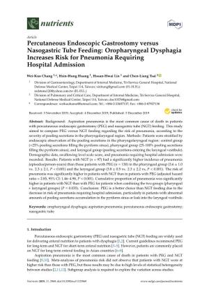 Percutaneous Endoscopic Gastrostomy Versus Nasogastric Tube Feeding: Oropharyngeal Dysphagia Increases Risk for Pneumonia Requiring Hospital Admission