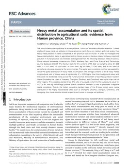 Heavy Metal Accumulation and Its Spatial Distribution in Agricultural Soils: Evidence from Cite This: RSC Adv.,2018,8, 10665 Hunan Province, China