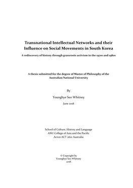 Transnational Intellectual Networks and Their Influence on Social Movements in South Korea