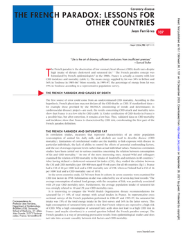 THE FRENCH PARADOX: LESSONS for Heart: First Published As 10.1136/Heart.90.1.107 on 15 December 2003