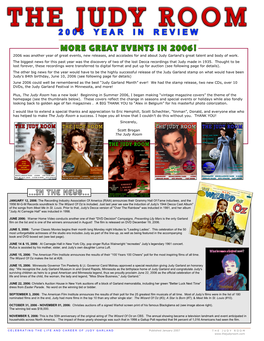 2006 Was Another Year of Great Events, New Releases, and Accolades for and About Judy Garland’S Great Talent and Body of Work