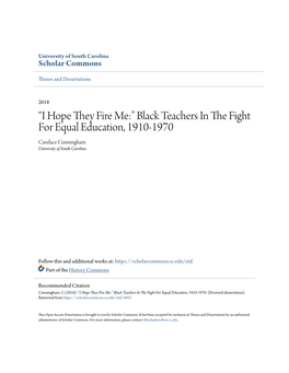 Black Teachers in the Fight for Equal Education, 1910-1970