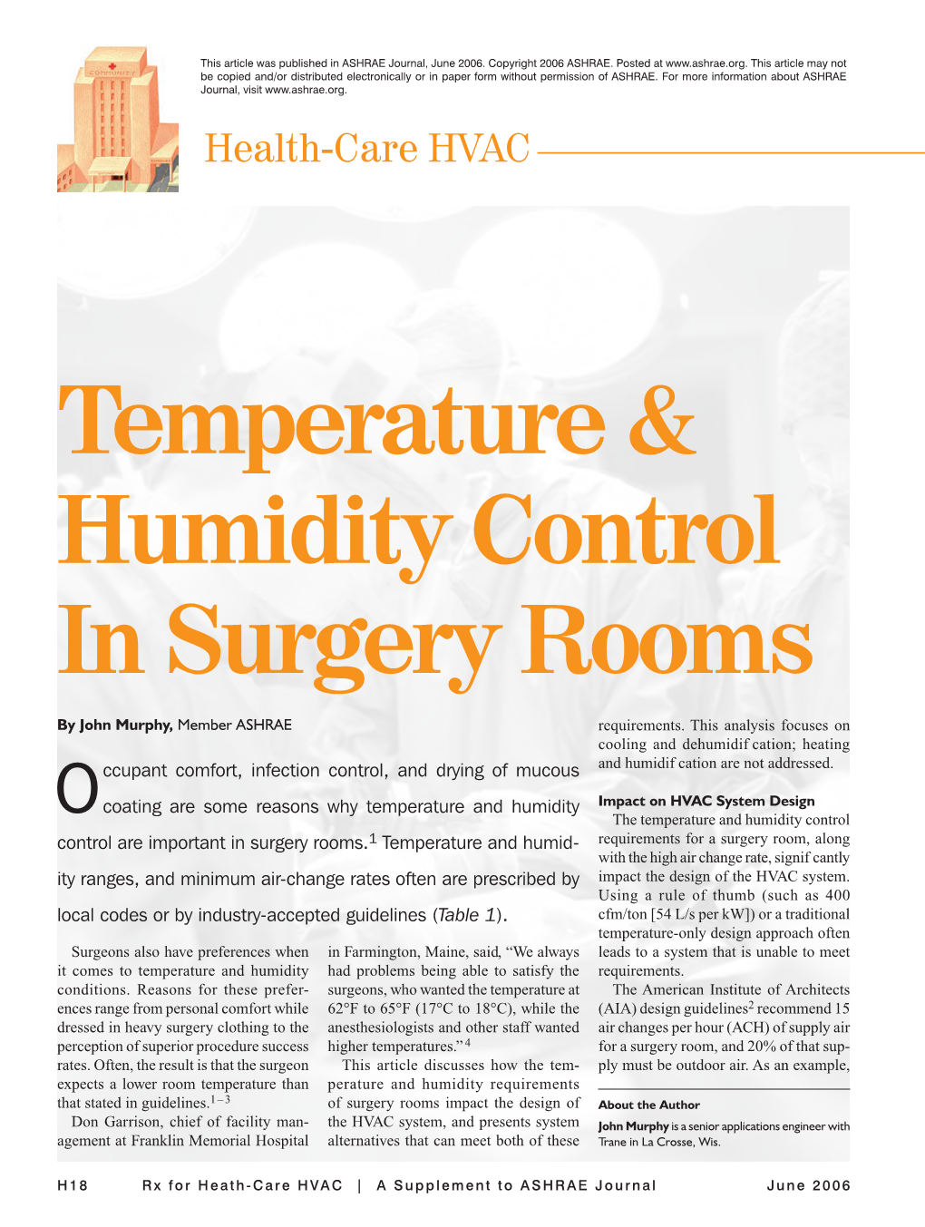 Temperature & Humidity Control in Surgery Rooms