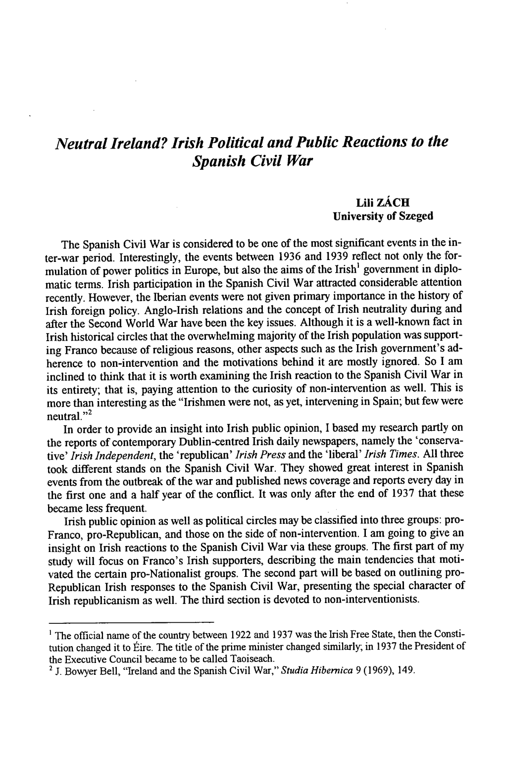 Irish Political and Public Reactions to the Spanish Civil War