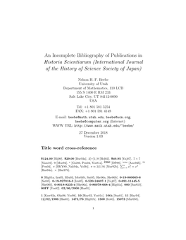 An Incomplete Bibliography of Publications in Historia Scientiarum (International Journal of the History of Science Society of Japan)