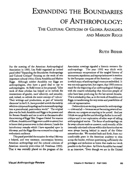 Expanding the Boundaries of Anthropology: the Cultural Criticism of Gloria Anzaldúa and Marlon Riggs