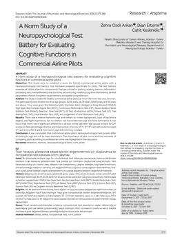 A Norm Study of a Neuropsychological Test Battery for Evaluating Cognitive Functions in Commercial Airline Pilots