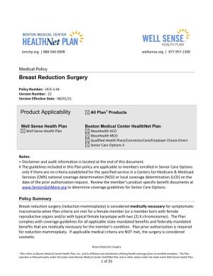 Breast Reduction Surgery (Policy OCA 3.44), Effective 08/01/21
