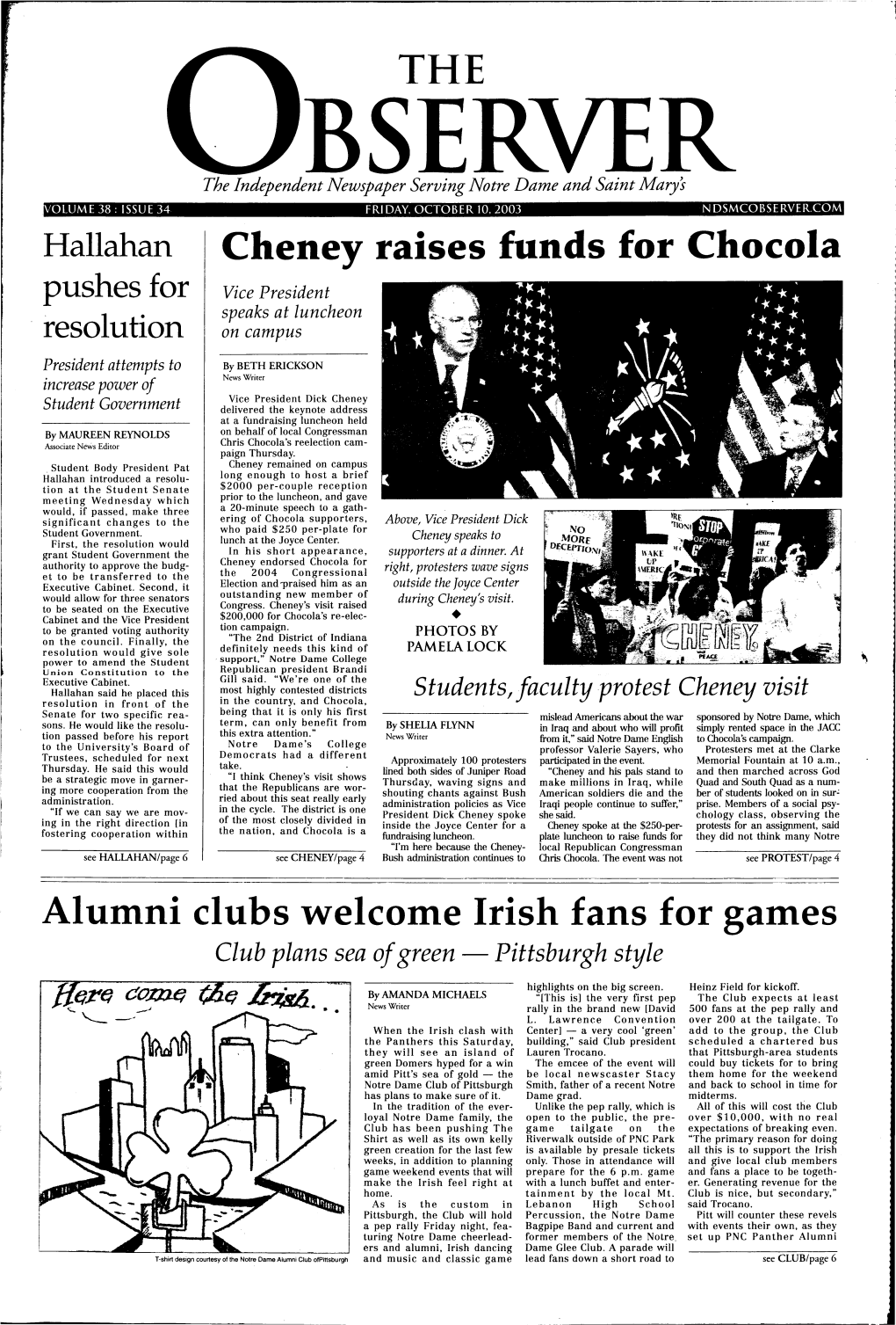 Cheney Raises Funds for Chocola Alumni Clubs Welcome Irish Fans