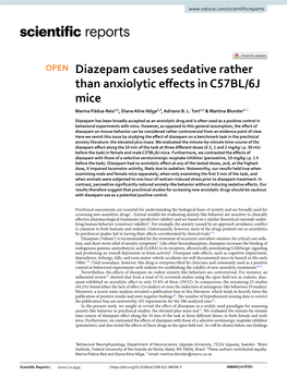 Diazepam Causes Sedative Rather Than Anxiolytic Effects in C57BL/6J Mice