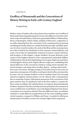 Geoffrey of Monmouth and the Conventions of History Writing in Early 12Th-Century England