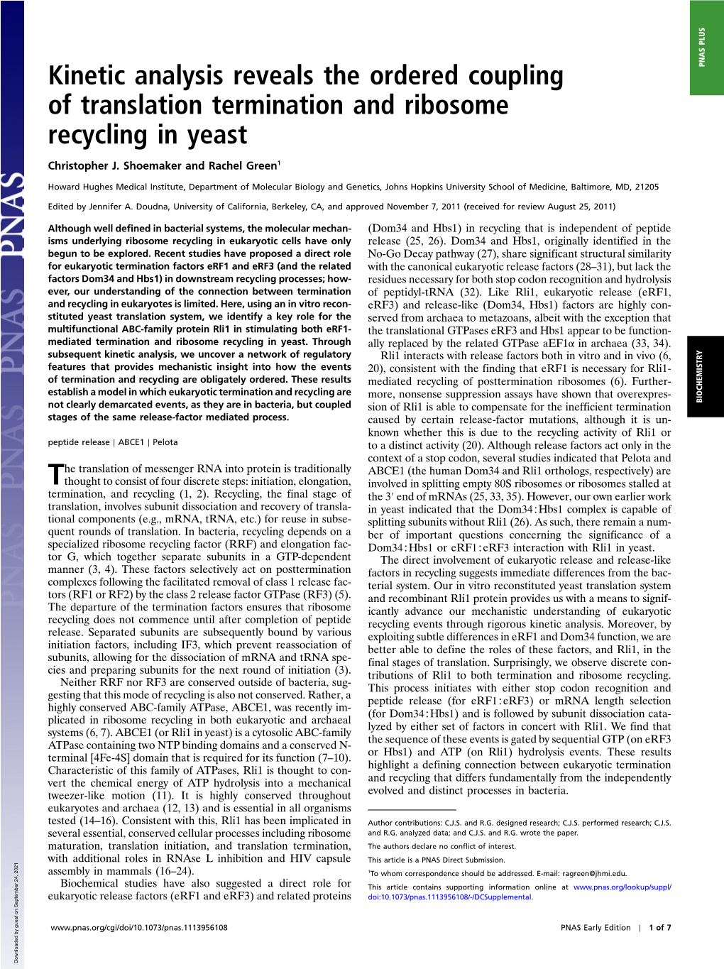 Kinetic Analysis Reveals the Ordered Coupling of Translation Termination