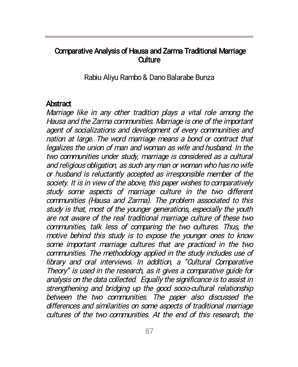 Comparative Analysis of Hausa and Zarma Traditional Marriage Culture