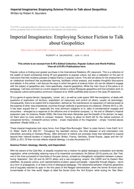 Imperial Imaginaries: Employing Science Fiction to Talk About Geopolitics Written by Robert A