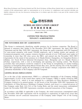 SCHOLAR EDUCATION GROUP 思 考 樂 教 育 集 團 (Incorporated in the Cayman Islands with Limited Liability) (Stock Code: 1769)