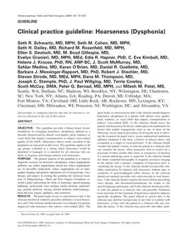Clinical Practice Guideline: Hoarseness (Dysphonia)