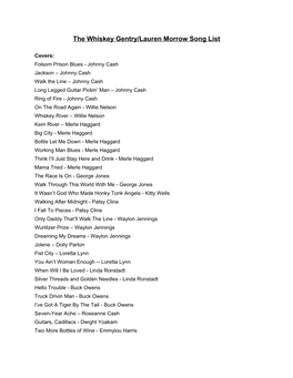 The Whiskey Gentry/Lauren Morrow Song List