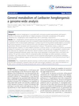 General Metabolism of Laribacter Hongkongensis: a Genome-Wide
