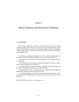 Binary Relations and Preference Modeling