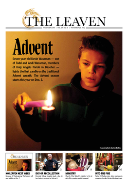 Seven-Year-Old Devin Wassman — Son of Todd and Andi Wassman, Members of Holy Angels Parish in Basehor — Lights the First Candle on the Traditional Advent Wreath