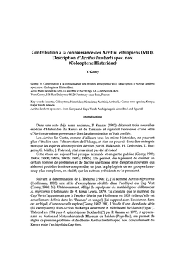 Contribution À La Connaissance Des Acritini Éthiopiens (VIII). Description A'acritus Lamberti Spec
