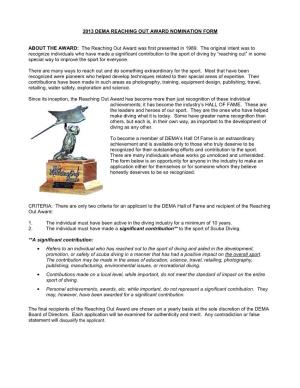 2007 Dema Reaching out Award Nomination Form