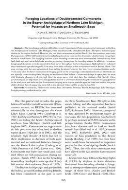 Foraging Locations of Double-Crested Cormorants in the Beaver Archipelago of Northern Lake Michigan: Potential for Impacts on Smallmouth Bass