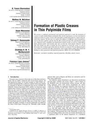 Formation of Plastic Creases in Thin Polyimide Films