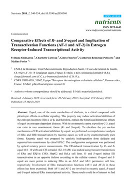 And S-Equol and Implication of Transactivation Functions (AF-1 and AF-2) in Estrogen Receptor-Induced Transcriptional Activity