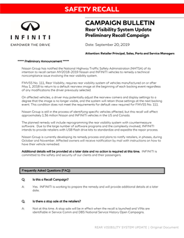 Rear Visibility System Update Preliminary Recall Campaign