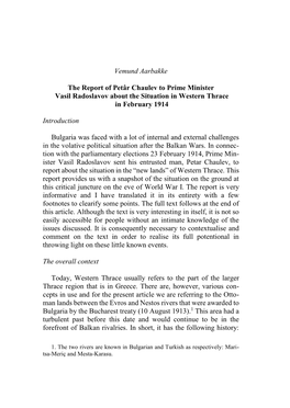 Vemund Aarbakke the Report of Petâr Chaulev to Prime Minister