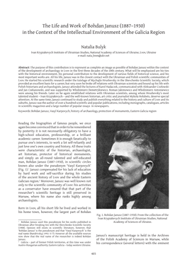 The Life and Work of Bohdan Janusz (1887–1930) in the Context of the Intellectual Environment of the Galicia Region