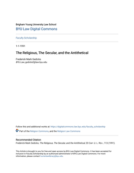 The Religious, the Secular, and the Antithetical