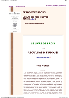 Ferdowsi/Firdousi : Le Livre Des Rois Page 1