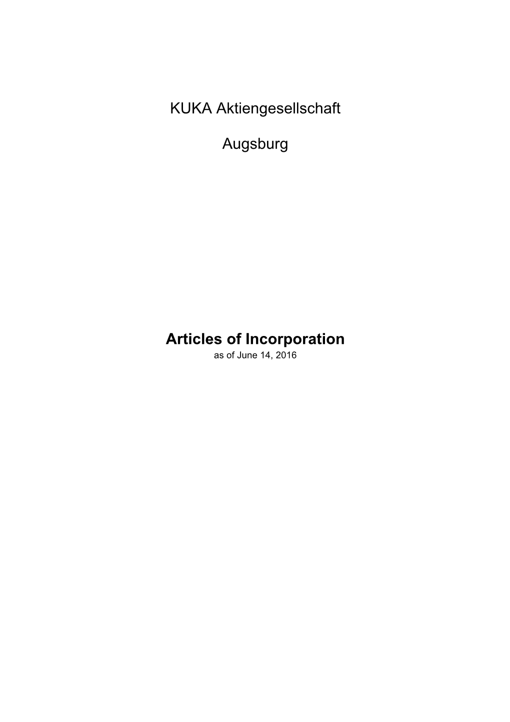 KUKA Aktiengesellschaft Augsburg Articles Of