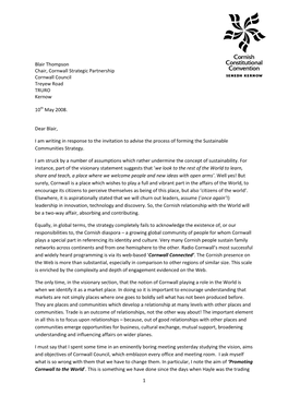 Letter to Blair Thompson, Chair, Cornwall Strategic Partnership